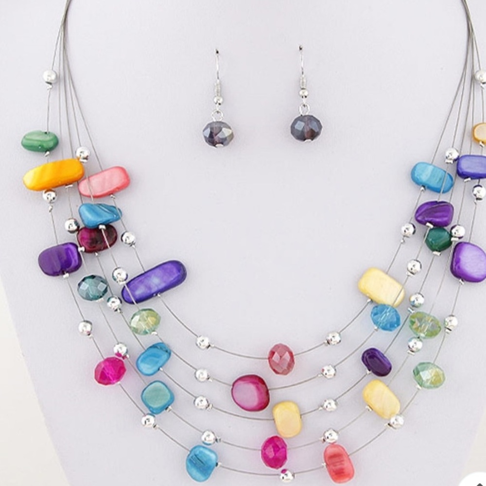 Crystal Beaded Multi Necklace with Earrings Set - Picture 2 of 3